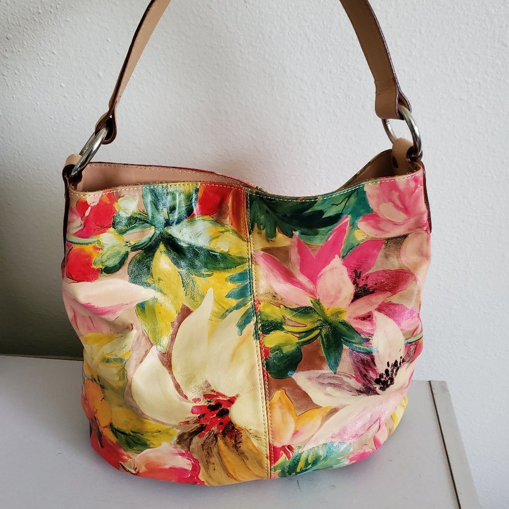 Flowered Italian leather bag